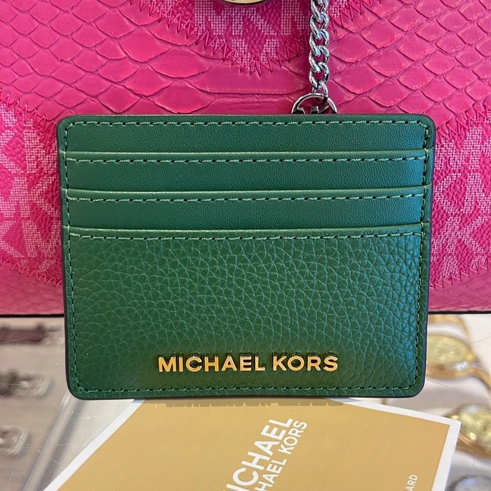 MICHAEL KORS Large Pebbled Leather Card Holder Case Fern Green  NWT